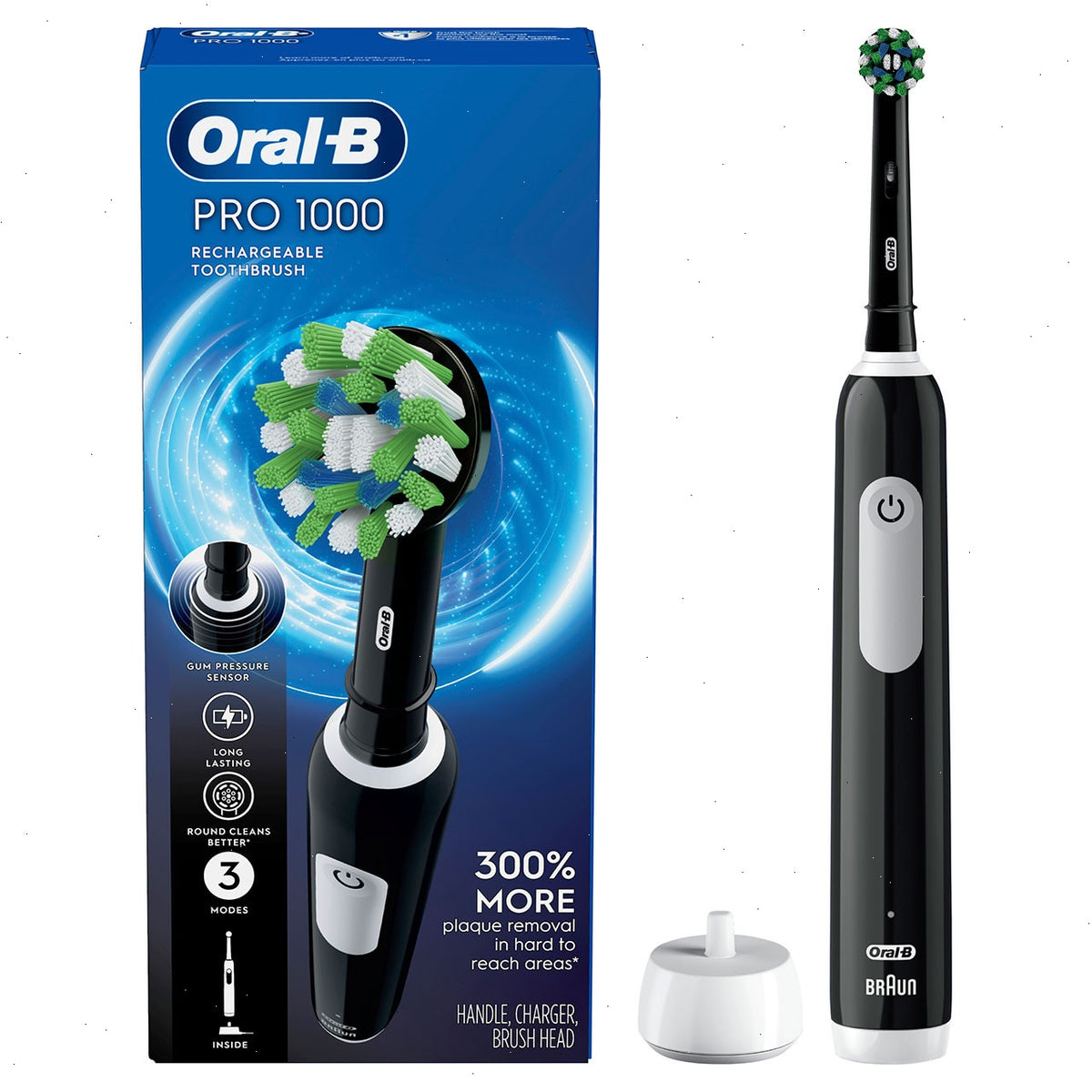 Pro 1000 Rechargeable Electric Toothbrush, Black