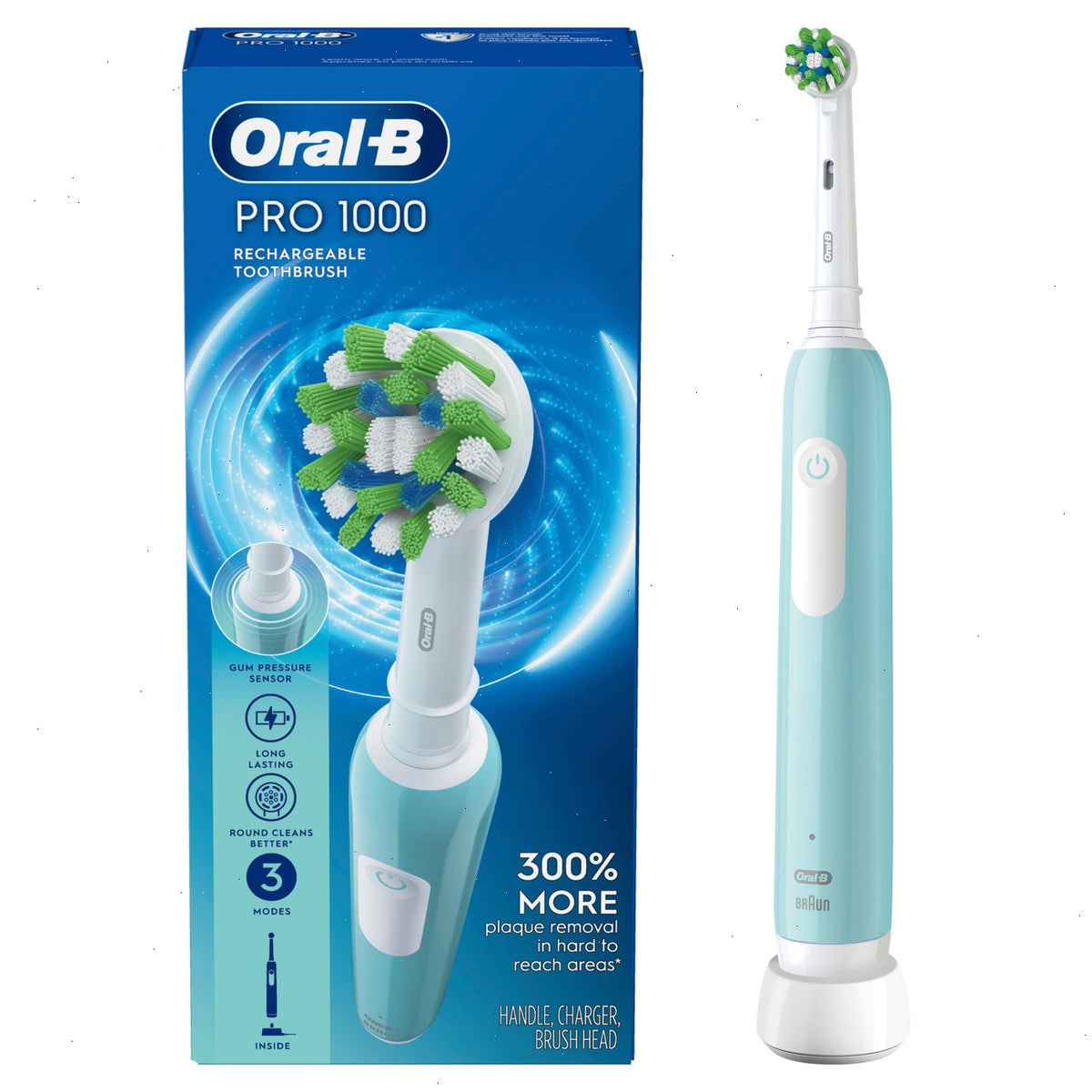 Pro 1000 Rechargeable Electric Toothbrush Twin Pack, Turquoise