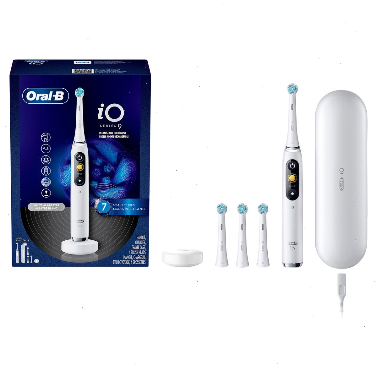 Oral-B iO Series 9 Rechargeable Electric Toothbrush, White Alabaster