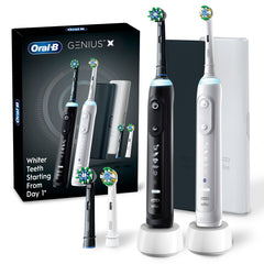 Oral-B Genius X Rechargeable Electric Toothbrush Twin Pack, Black and White